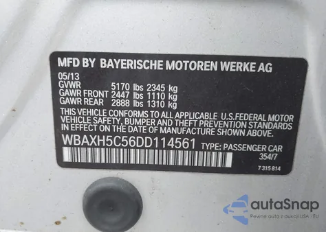 2013 BMW 528I xDrive z USA, uszkodzony, nr VIN WBAXH5C56DD114561